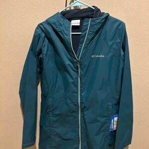Columbia Teal Jacket with Navy Lining and Hood
